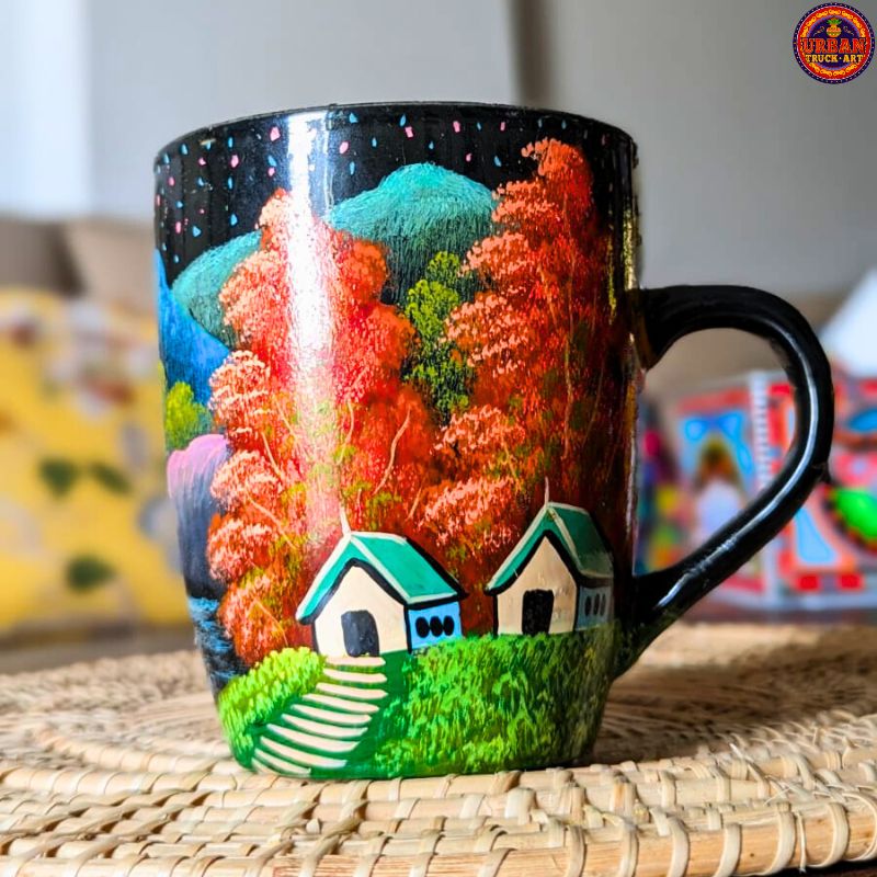 Autumn Mug, Truck Art, hand-painted, Pakistani Art, Home Décor, kitchen 