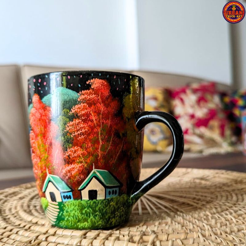 Autumn Mug, Truck Art, hand-painted, Pakistani Art, Home Décor, kitchen 
