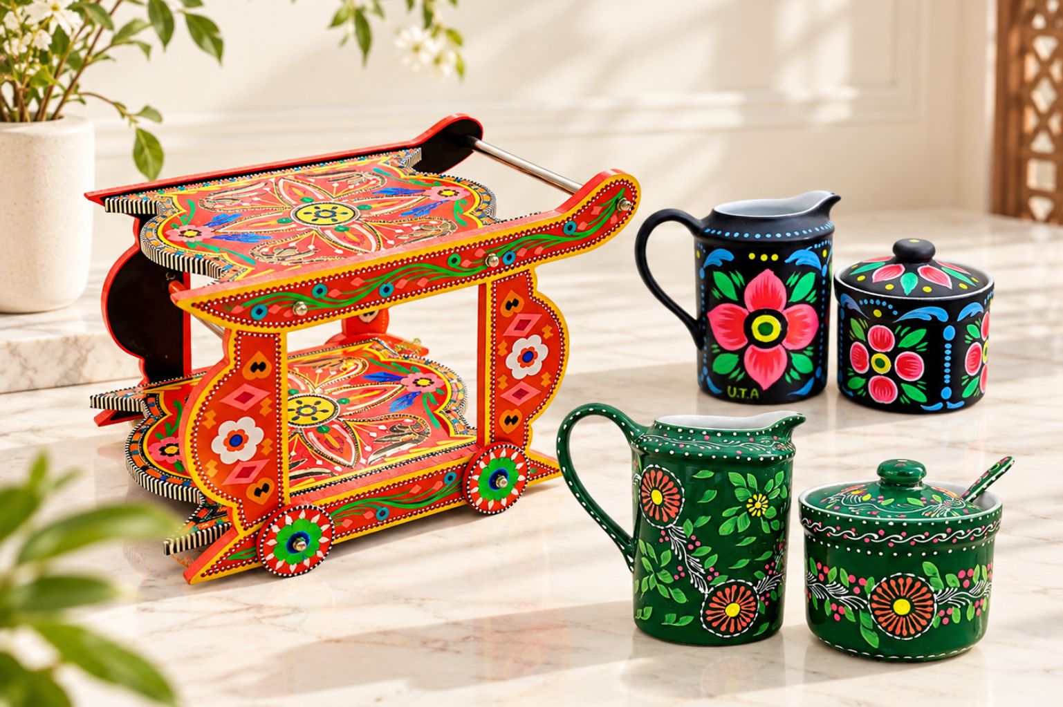 Pakistani Truck Art Milk Pot & Sugar Pot