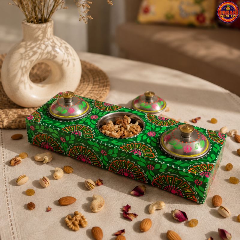 3 Katori Mandala Green Dry Fruit Box