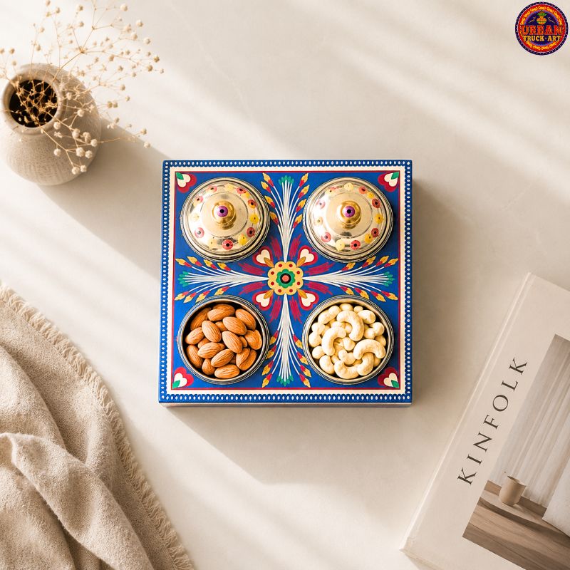 4 Blue Square Compartment Spice Box