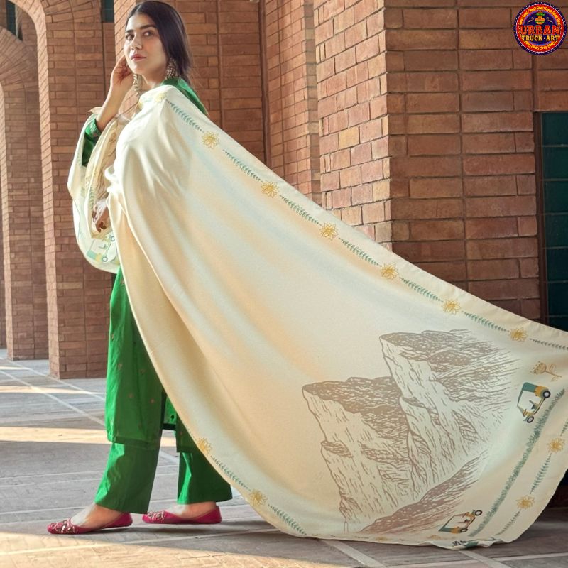 Passu Cones White Shawl