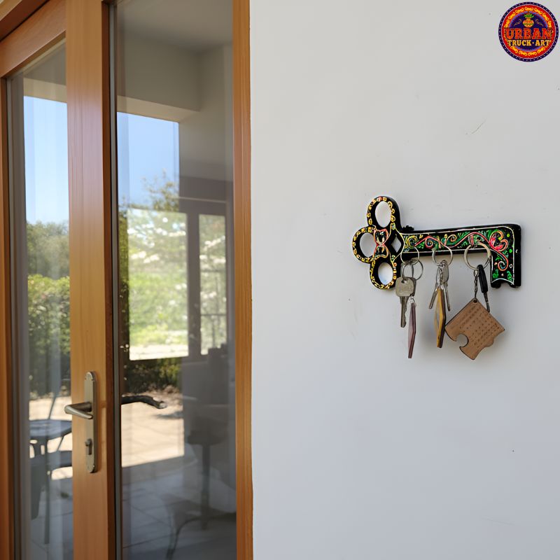 Black Mandala Art Key Holder