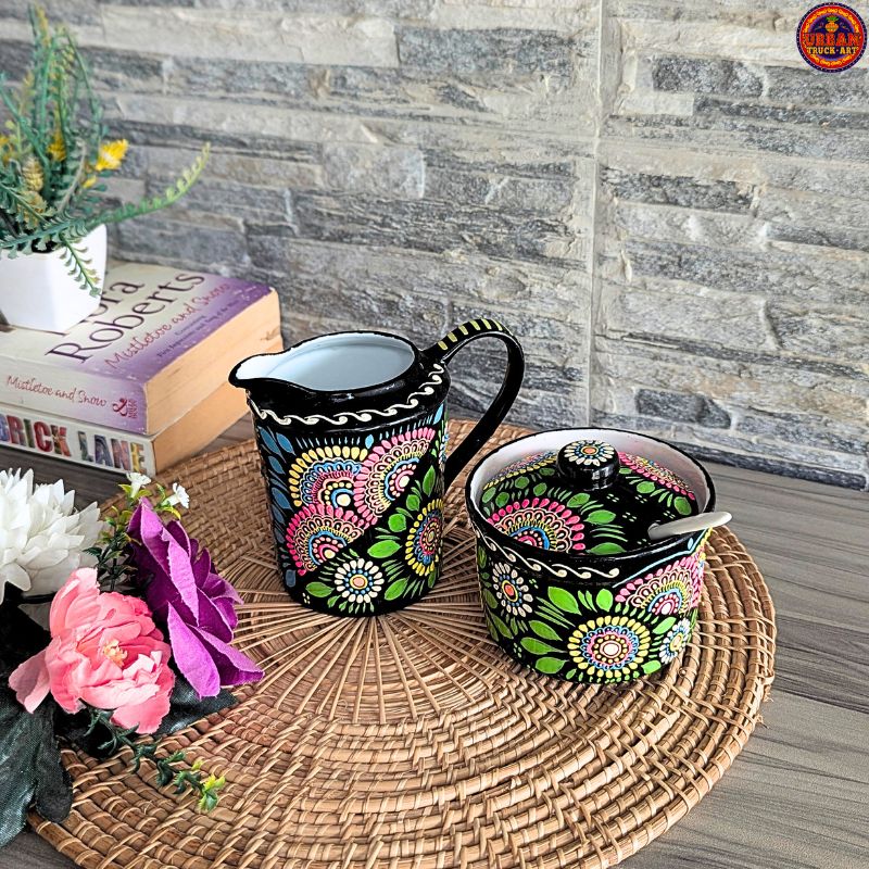Black Mandala Milk & Sugar Pot