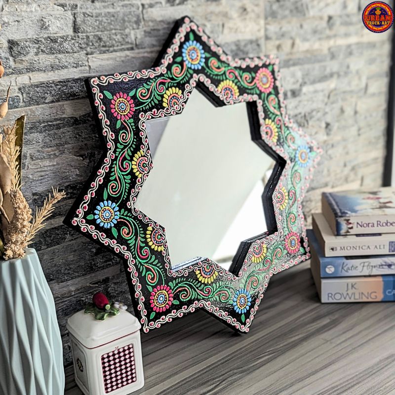 Black Mandala Hand Painted Star Mirror