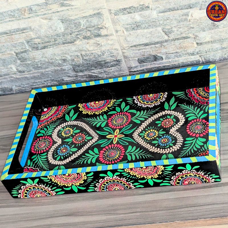 Black Heart Mandala Hand Painted Tray