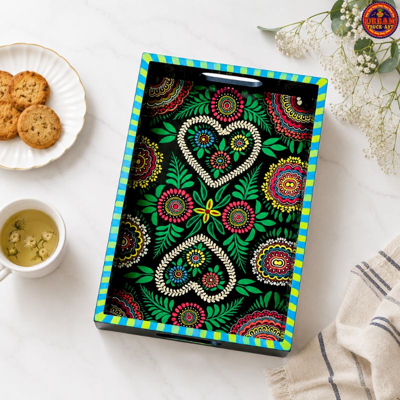 Black Mandala Painted  Serving Tray
