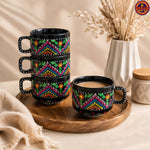 Black Mandala Hand Painted Truck Art Tea set Pakistan