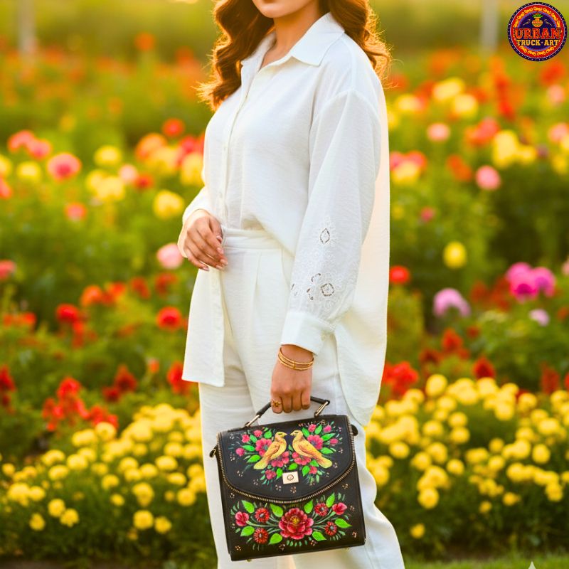 Black Sparrow Truck Art Inspired Hand Bag for Women