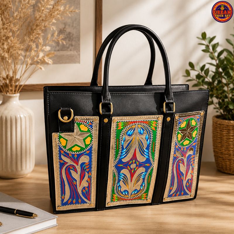 Black Handmade Truck Art Laptop Bag