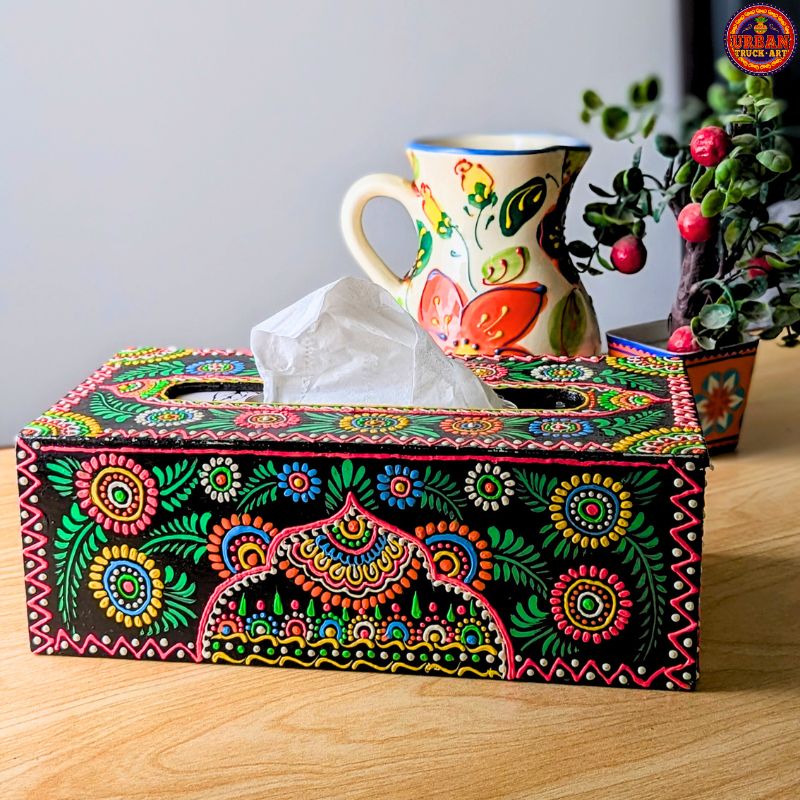 Black Mandala Art Tissue Box