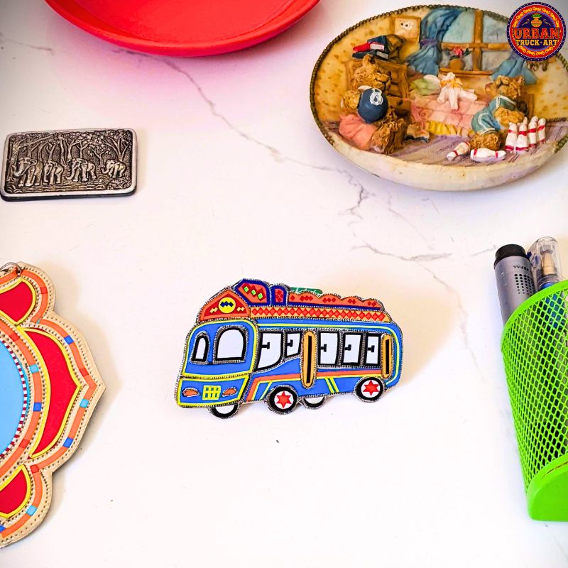 Blue Bus Truck Art Magnet