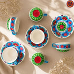 Blue Ceramic Truck Art Tea Cup Set