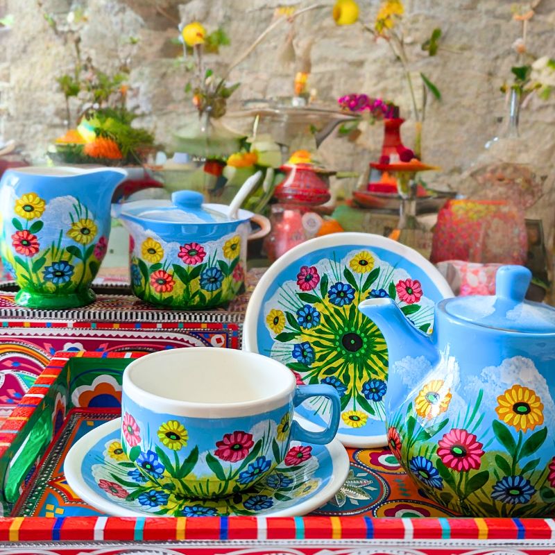 Blue Flowers Artistic Tea Set