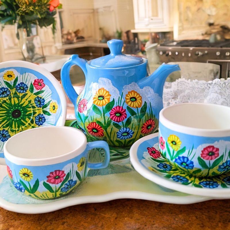 Blue Flowers Artistic Tea Set