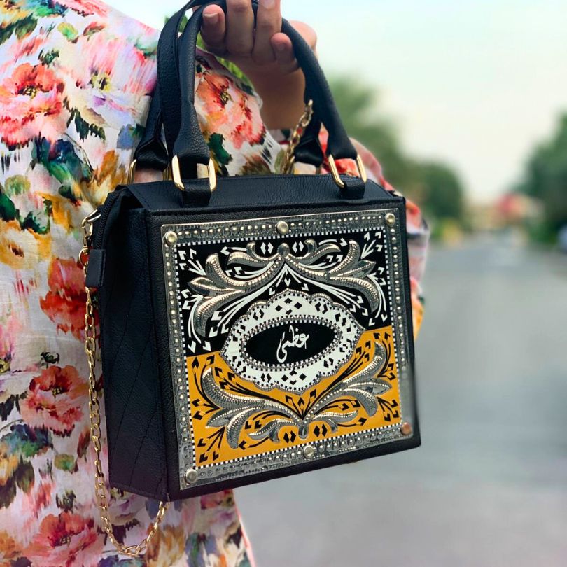 Black Personalized Cross Stitch Handbag