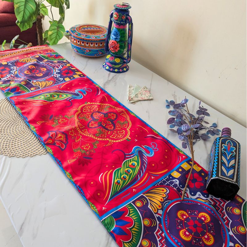 Double Peacock Printed Table Runner