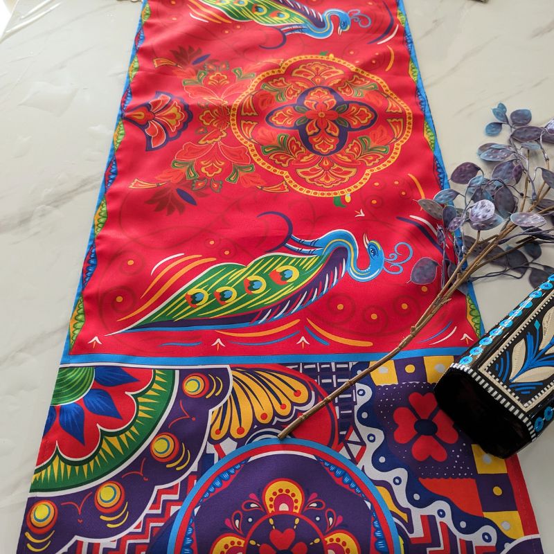 Double Peacock Printed Table Runner