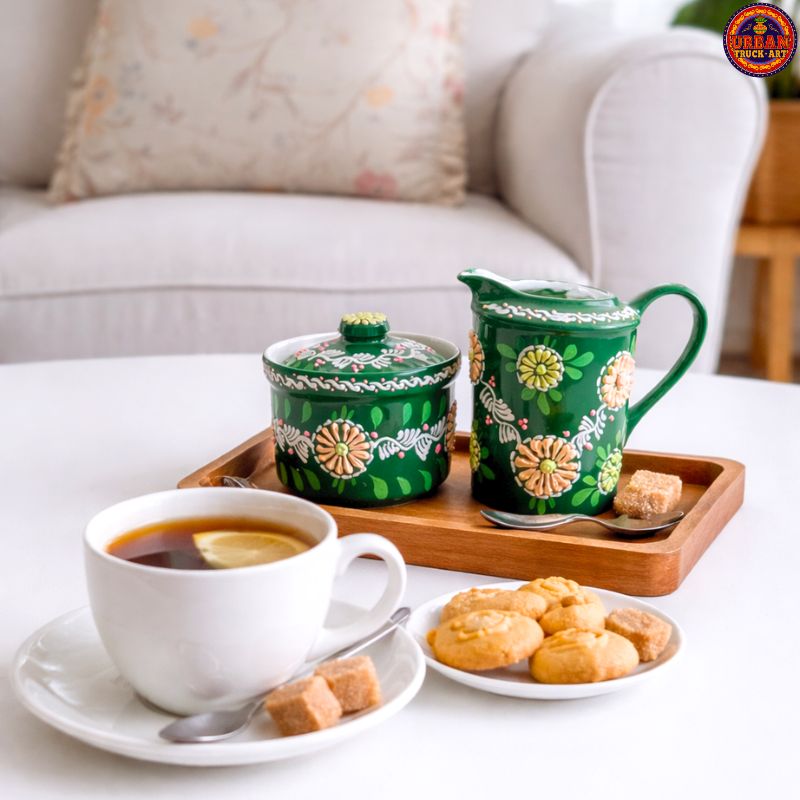 Green Mandala Milk & Sugar Pot
