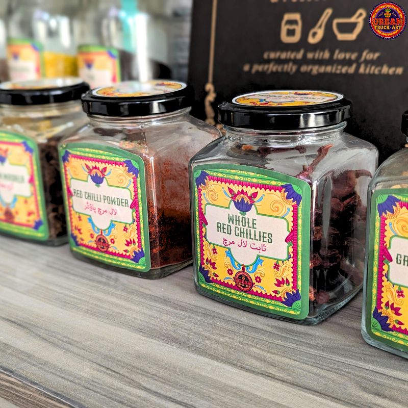 400ml glass jars with Green Spice Jars Label