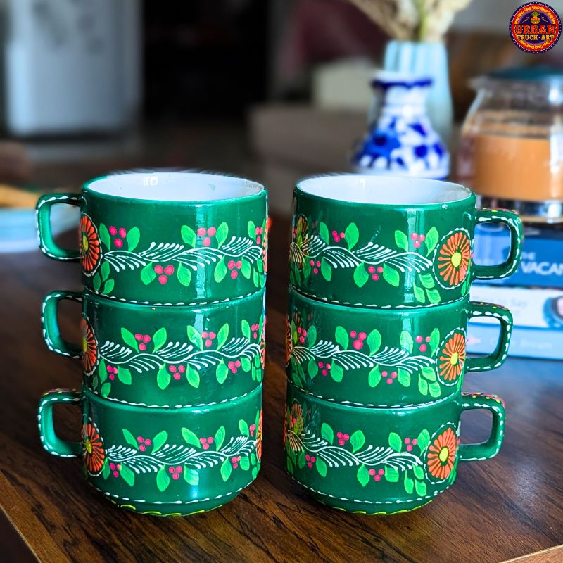 Green Hand Painted Mandala China Bone Tea set