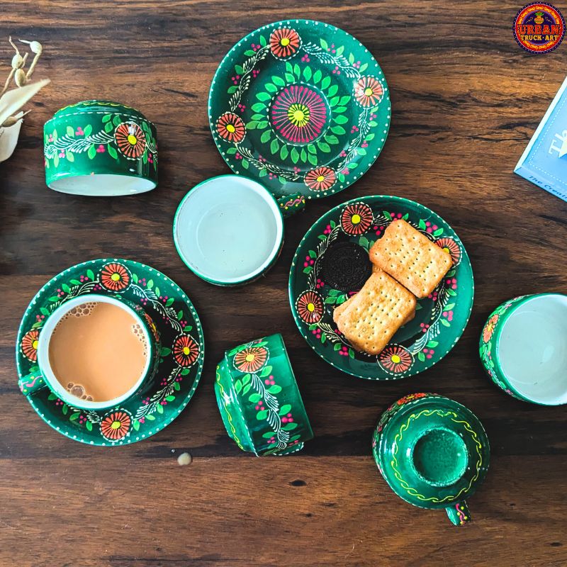 Green Mandala China Bone Tea set