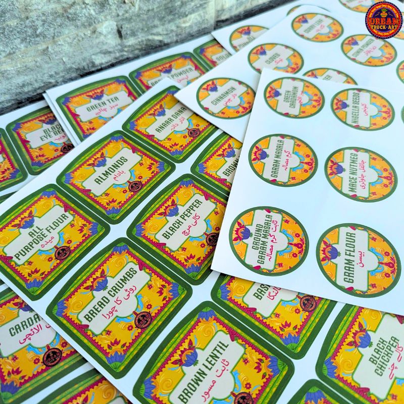 Top and Front Green Spice Label Stickers
