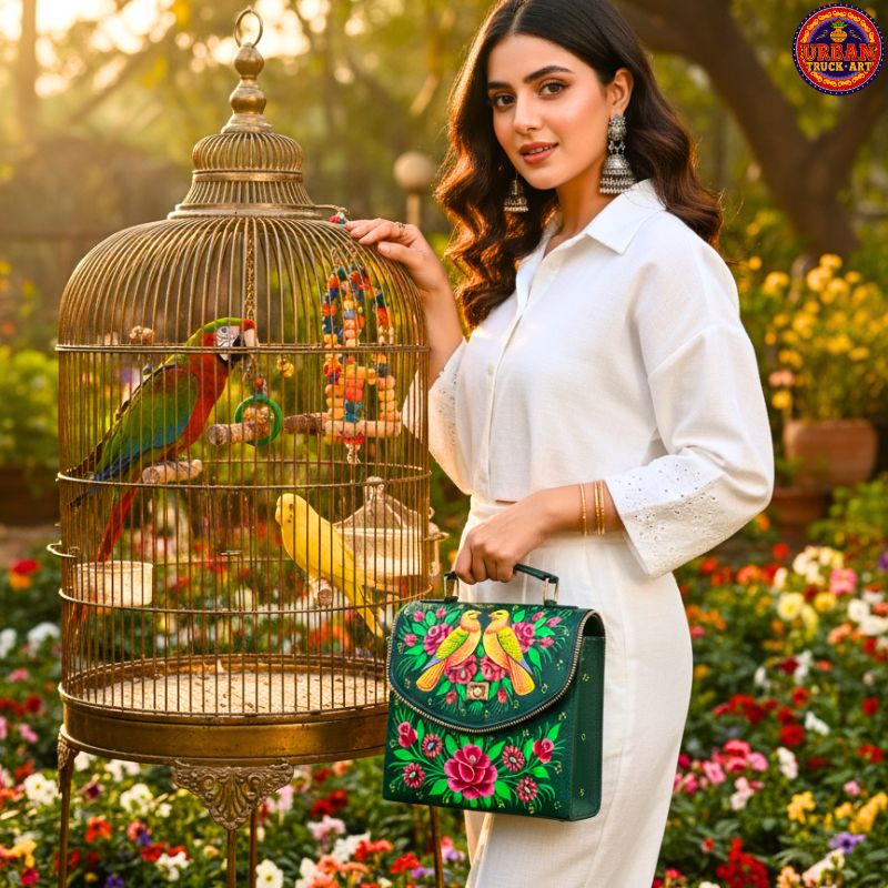 Green Hand Painted Crossbody Bag