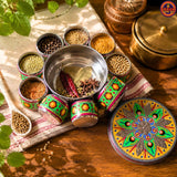 Green Flower Round Masala Box