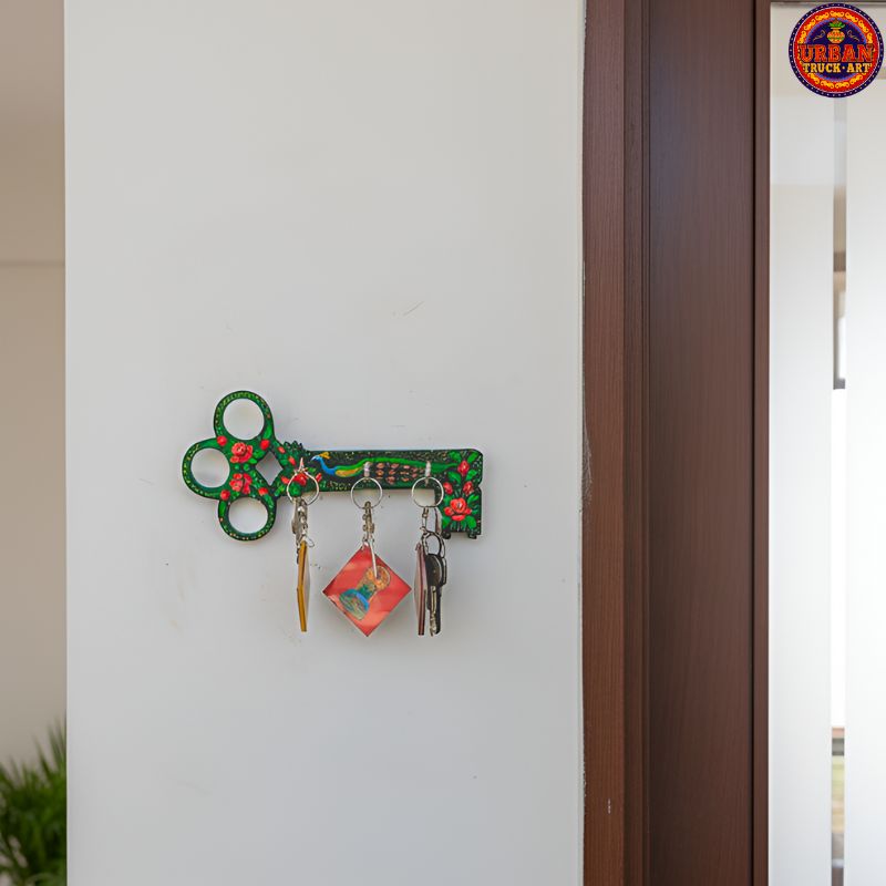 Green Hand Painted Peacock KeyHolder