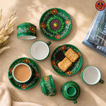 Green Hand Painted Mandala China Bone Tea set