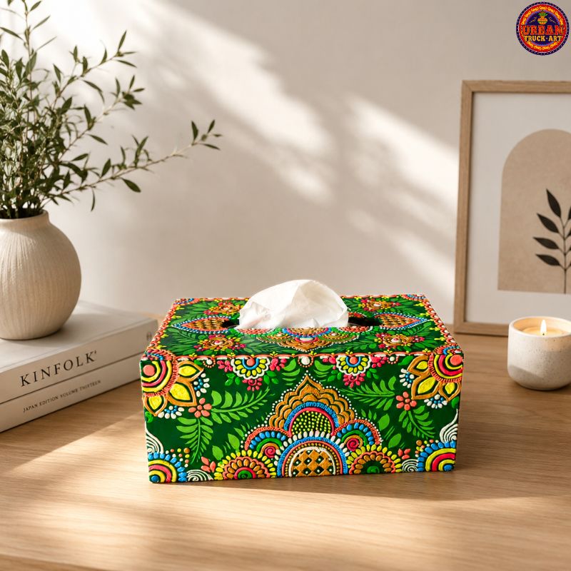 Green Hand Painted Tissue Cover