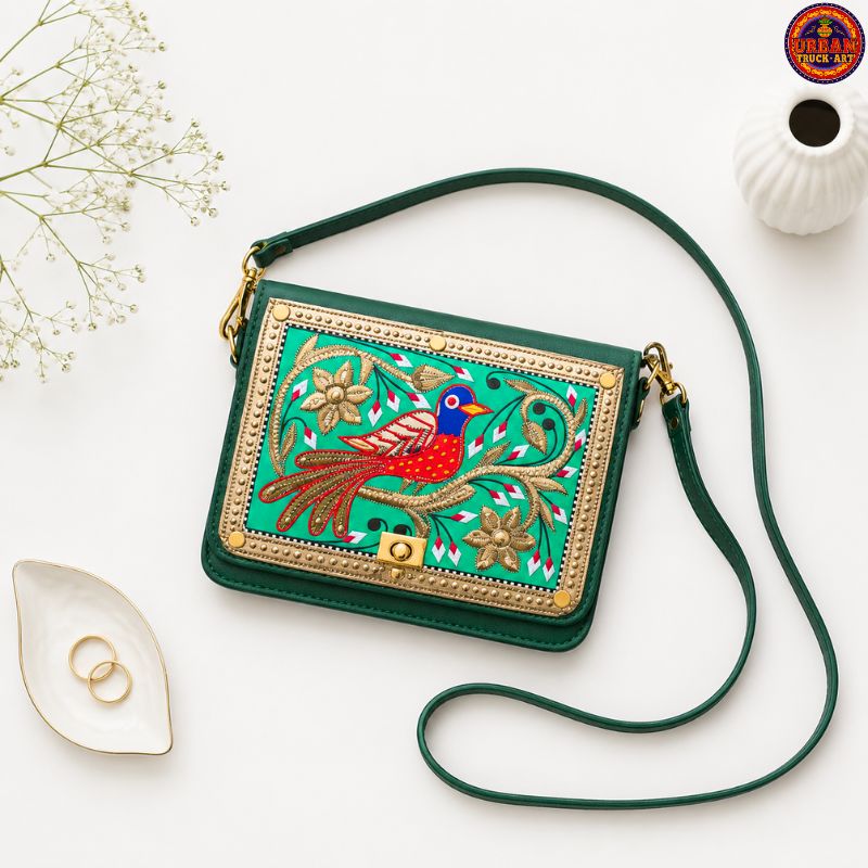 Green Pakistani Truck Art Clutch