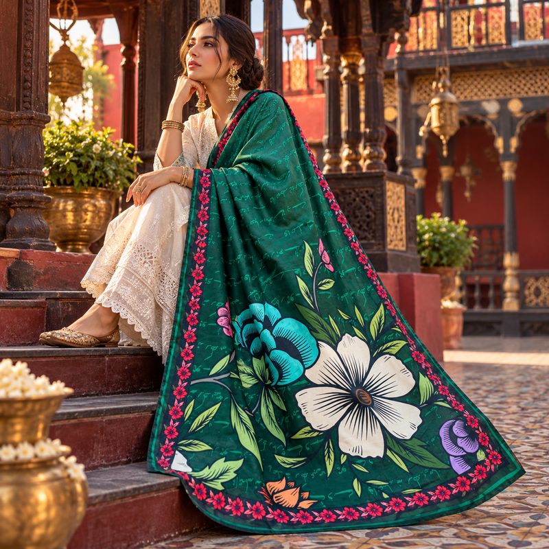 Green Truck Art Winter Shawl Online in Pakistan 
