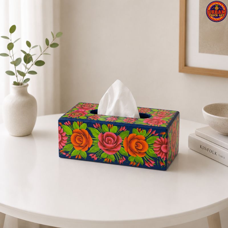Blue Hand Painted Tissue Box