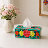 Green Hand Painted  Tissue Box Cover
