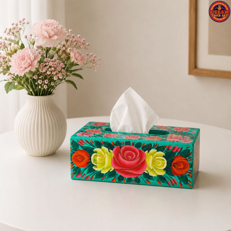 Green Hand Painted  Tissue Box Cover
