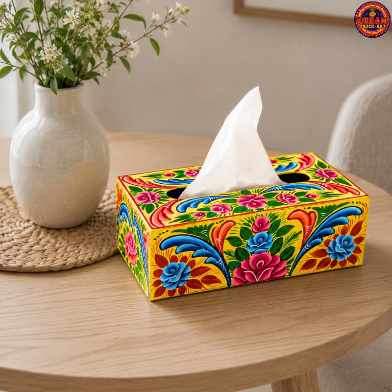 Yellow Wooden Tissue Box Cover