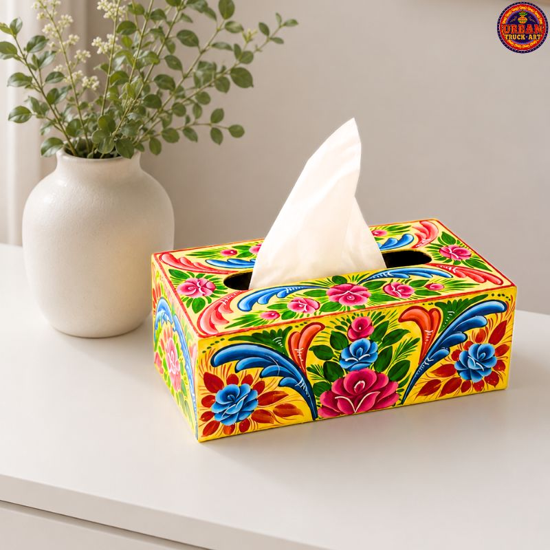 Yellow Truck Art Wooden Tissue Box Cover