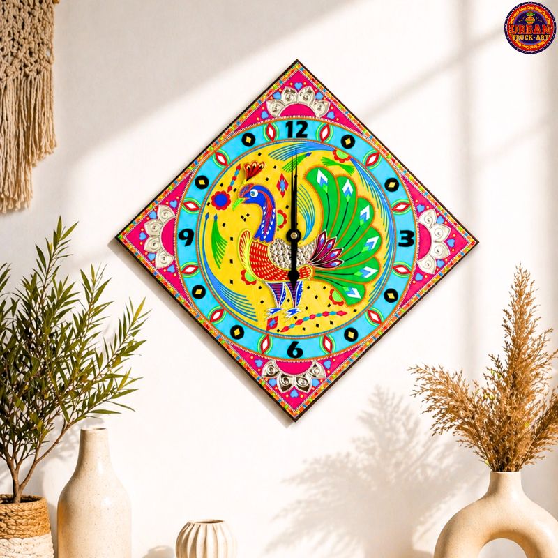 Handmade Chamak Patti Peacock Wall Clock