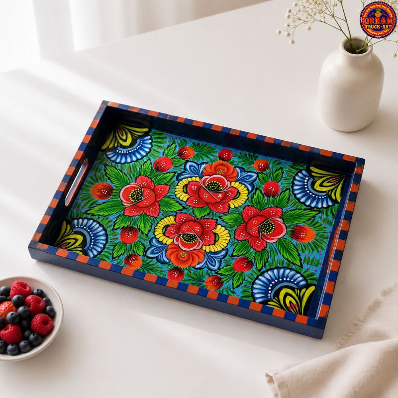 Floral Truck Art Painted Tray
