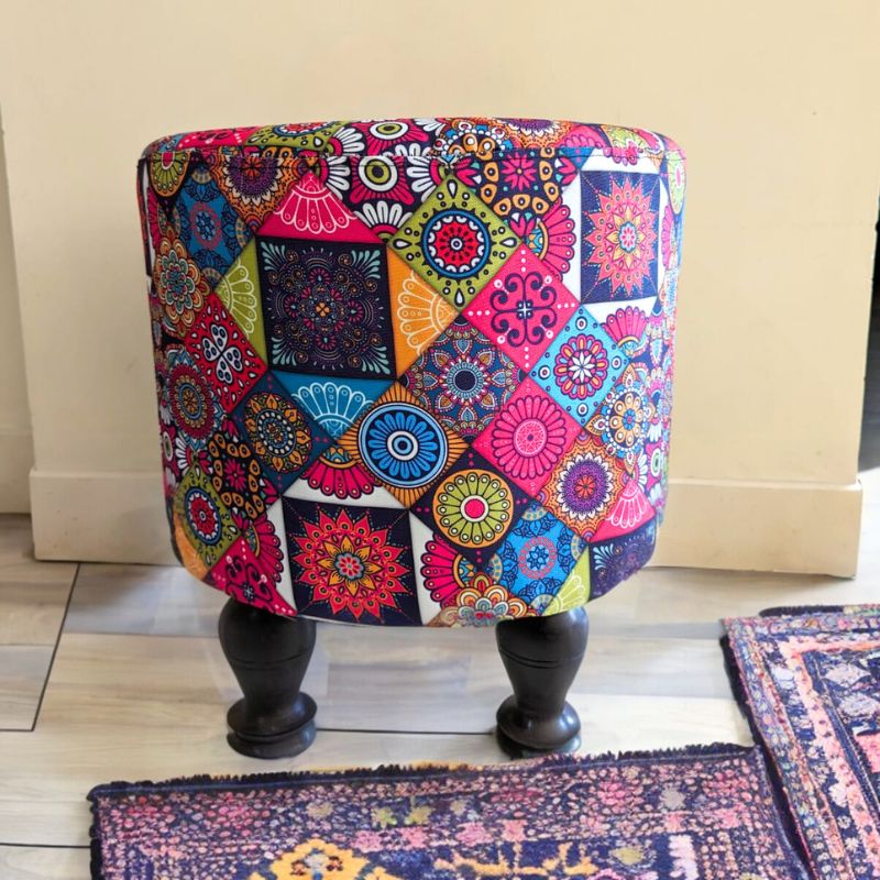Stool With Pattern Multi Pattern Wooden Stool – Urban Truck Art