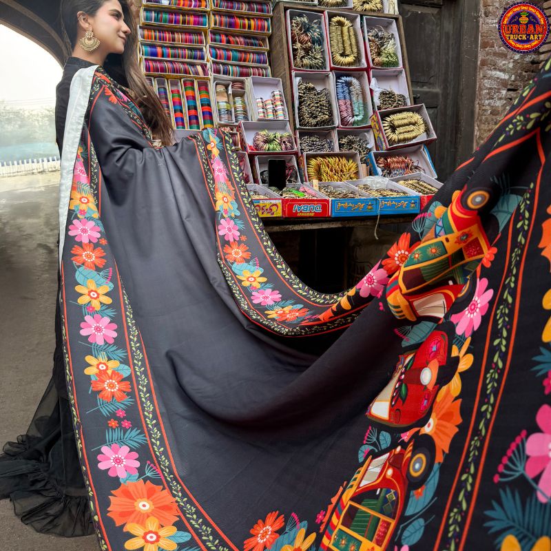 Truck Art Shawl with Floral Patterns