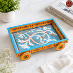 Light Blue Mini Serving Tray On Wheels