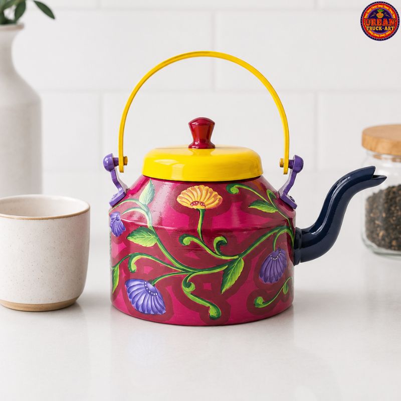 Maroon Hand Painted Teapot