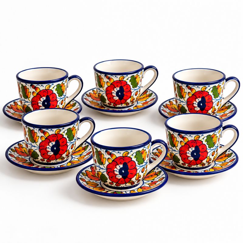 Multi Colored Baked Hand Painted Teacups