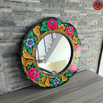 Multi Flower Truck Art Black Round Mirror