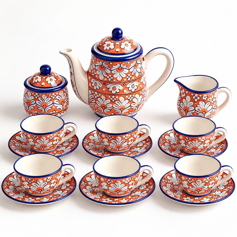 Orange Baked Painted TeaSet