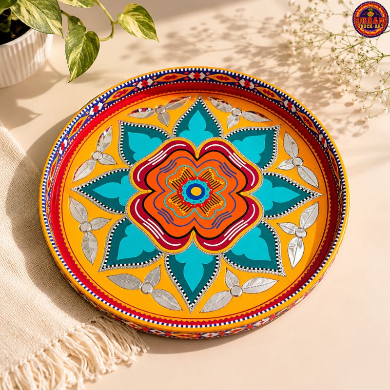 Orange Round Wooden Tray