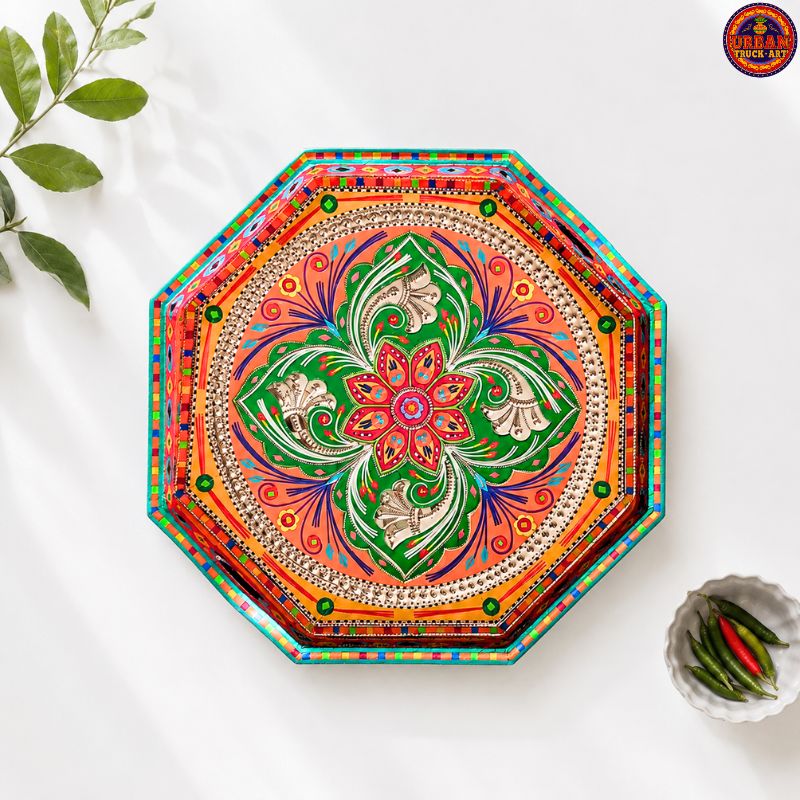Orange Wooden Octagon Tray